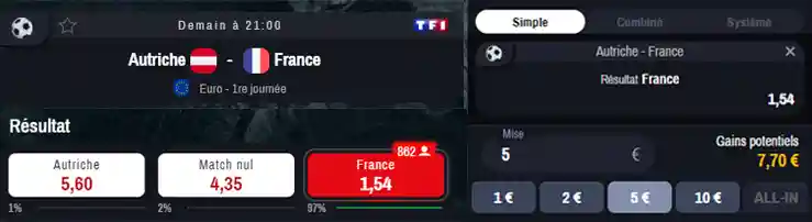 exemple paris simple victoire de la france contre autriche